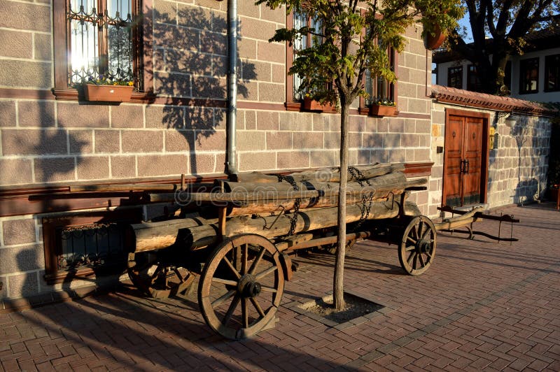 Urban landscape.Turkey. Cart with wood on the street of the city