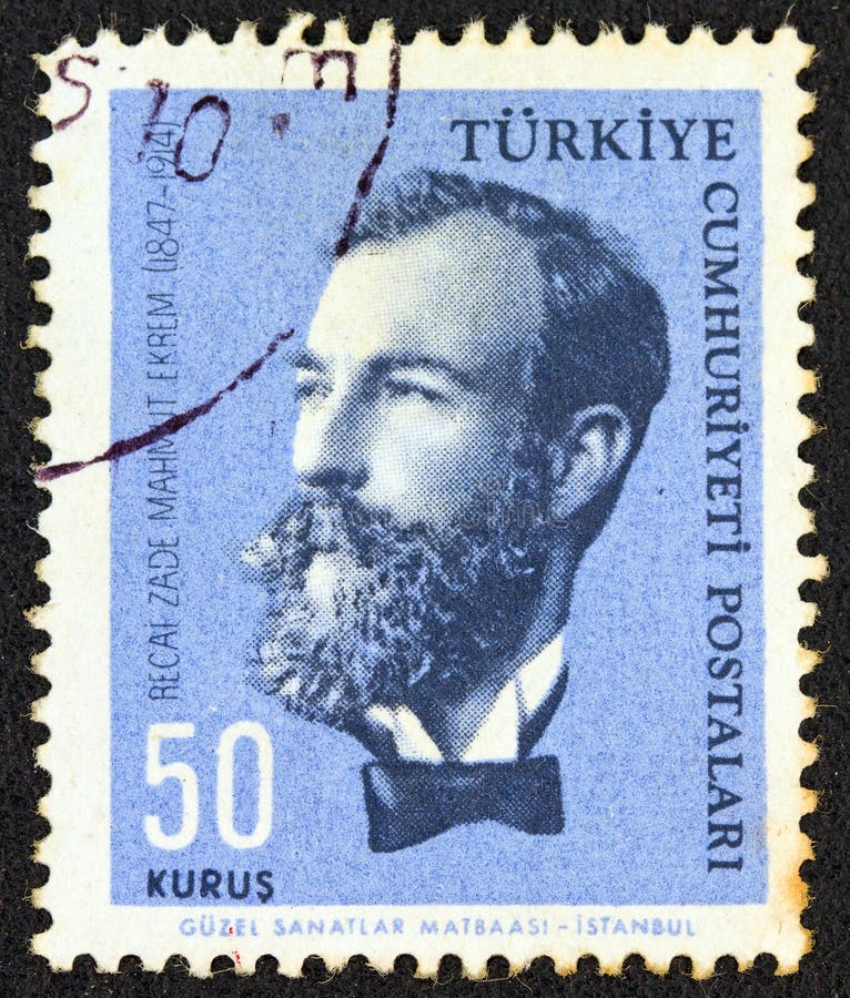 TURKEY - CIRCA 1964: A stamp printed in Turkey shows author Recaizade Mahmut Ekrem, circa 1964. TURKEY - CIRCA 1964: A stamp printed in Turkey from the `Famous royalty free stock image TURKEY - CIRCA 1964: A stamp printed in Turkey shows author Recaizade Mahmut Ekrem, circa 1964. TURKEY - CIRCA 1964: A stamp printed in Turkey from the `Famous royalty free stock image