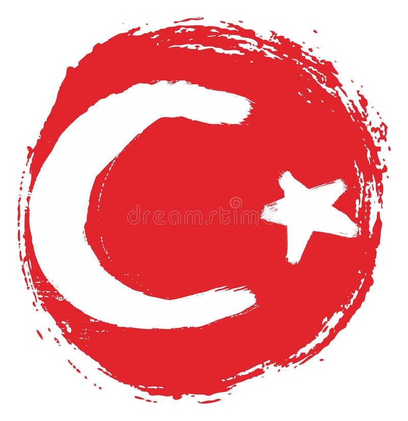 Turkey Circle Flag Vector Hand Painted with Rounded Brush Stock Vector