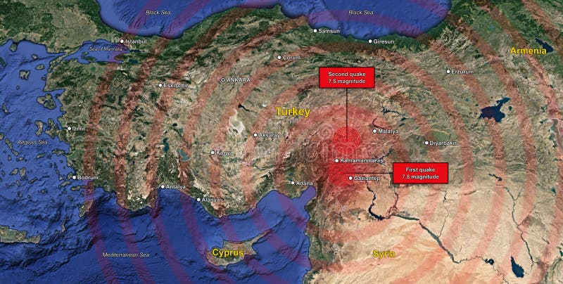 Turkey Earthquake. Wave with Circle Vibration. Turkish map. Science and news. illustration