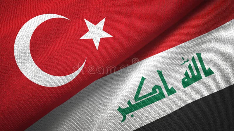 Turkey and Iraq Flags Together Textile Cloth, Fabric Texture Stock