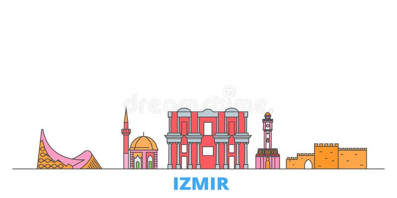 Turkey, Izmir cityscape line vector. Travel flat city landmark, oultine illustration, line world icons. Turkey, Izmir cityscape line vector. Travel flat city landmark, oultine illustration, line world icons