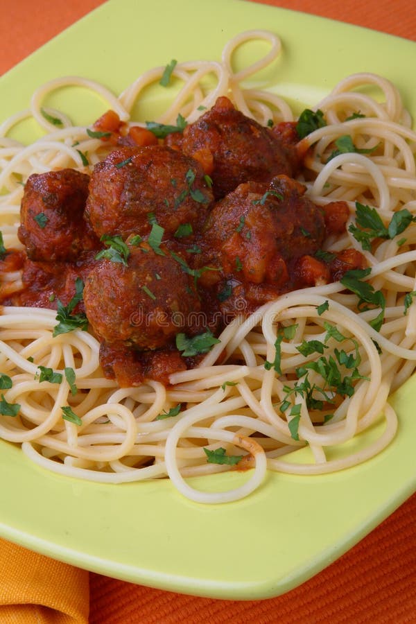 Turkey Meat Balls In Sauce With Spaghetti And Herb Picture. Image 7935794
