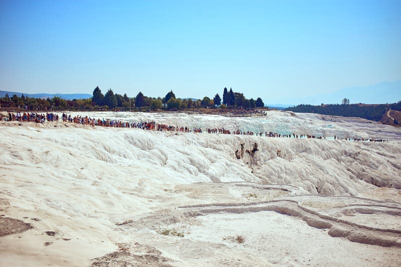 Turkey, Pamukkale - 17 of September 2017. Pamukkale - natural travertine pools and terraces . Cotton castle in southwestern Turkey stock photo Turkey, Pamukkale - 17 of September 2017. Pamukkale - natural travertine pools and terraces . Cotton castle in southwestern Turkey stock photo