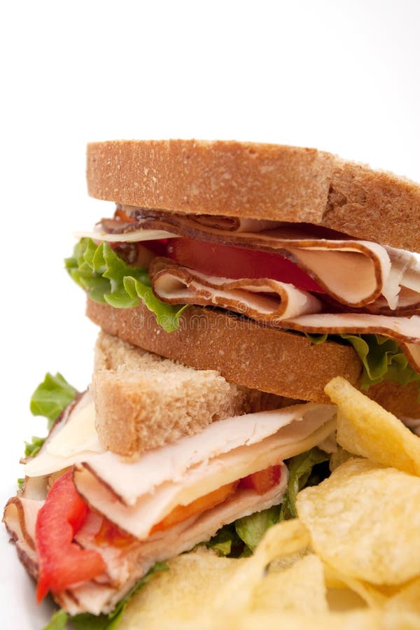 Turkey Sandwich with Potato Chips Stock Image Image of background