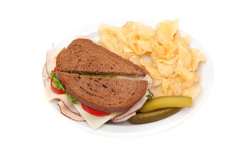 Turkey Sandwich with Potato Chips Stock Image Image of food, tomato