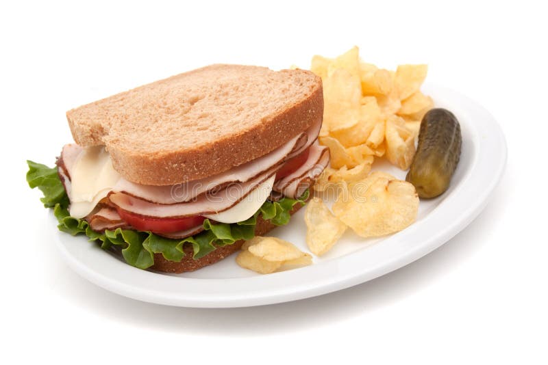 Turkey Sandwich With Potato Chips Stock Image Image of plate, deli