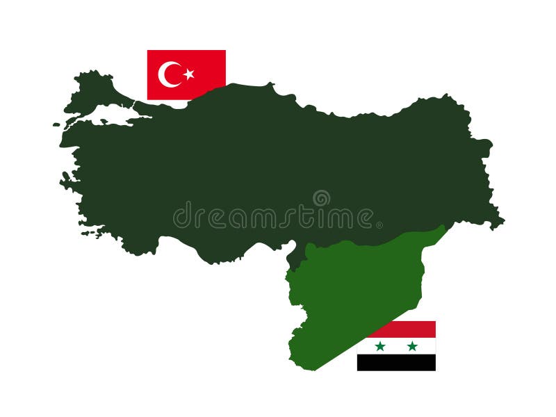 Turkey and Syria Maps and Flags Asian Countries Stock Vector