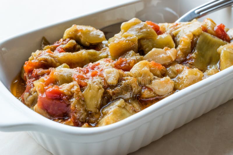 Turkish Appetizer Food Eggplant / Aubergine Salad with Olive Oil / Patlican Ezmesi.