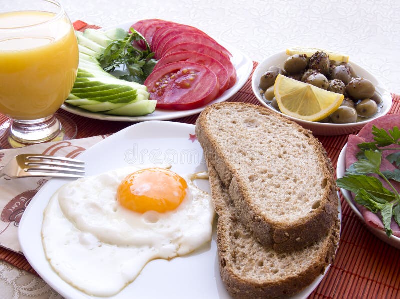 Turkish Breakfast Table, Eggs, Salami, Bread Stock Image Image of