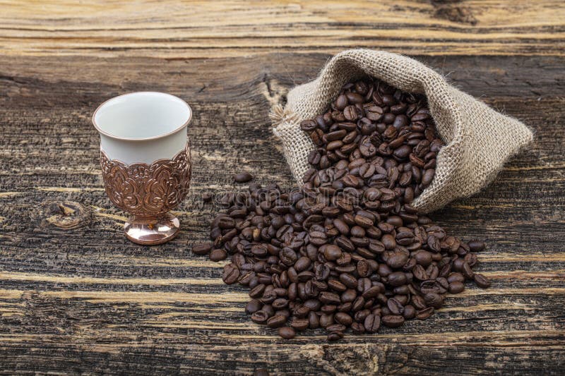 Turkish Coffee Concept, Coffee with Coffee Beans. Turkish Coffee in a