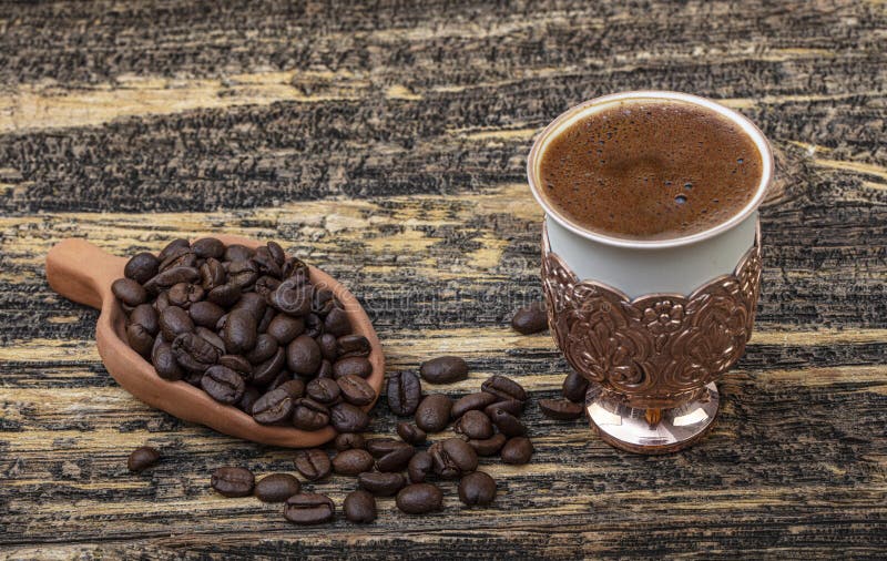 Turkish Coffee Concept, Coffee with Coffee Beans. Turkish Coffee in a