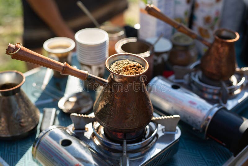 Turkish Coffee Pot With Boiling Coffee On An Old Electric Stove. Stock  Photo, Picture and Royalty Free Image. Image 38066992.