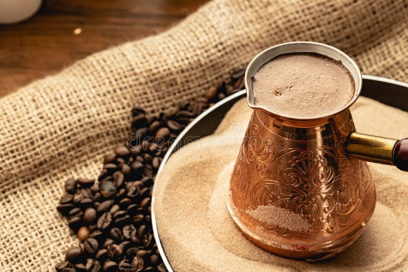 Turkish Coffee Prepared in Sand with Turk Stock Photo Image of