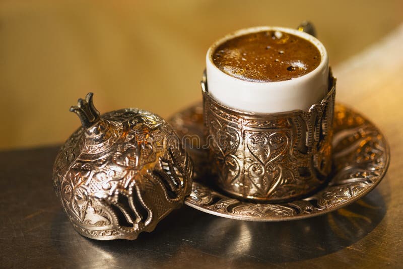 Turkish Coffee, Coffee in the Sand. Ottoman Style Turkish Coffee Cup Stock Image Image of
