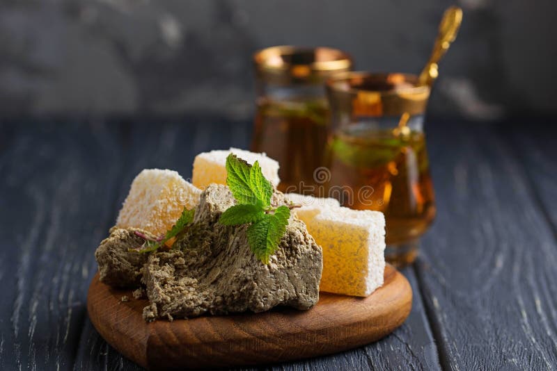 Turkish Delight, Halva and Tea. Stock Photo Image of lokum, jelly 78000964