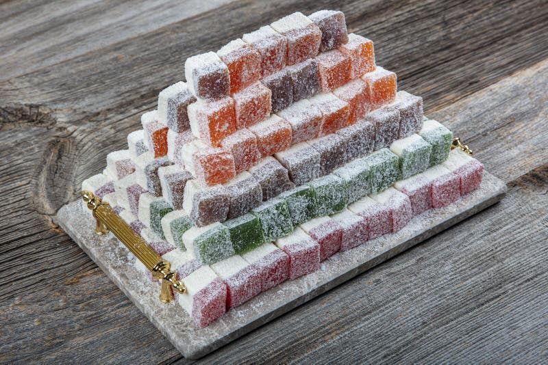 Turkish Delight or Lokum. Bunch of Turkish Delight Arrangement Plates