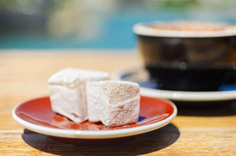 Turkish Delight (lokum) Confection with Black Tasting Coffee. Stock ...