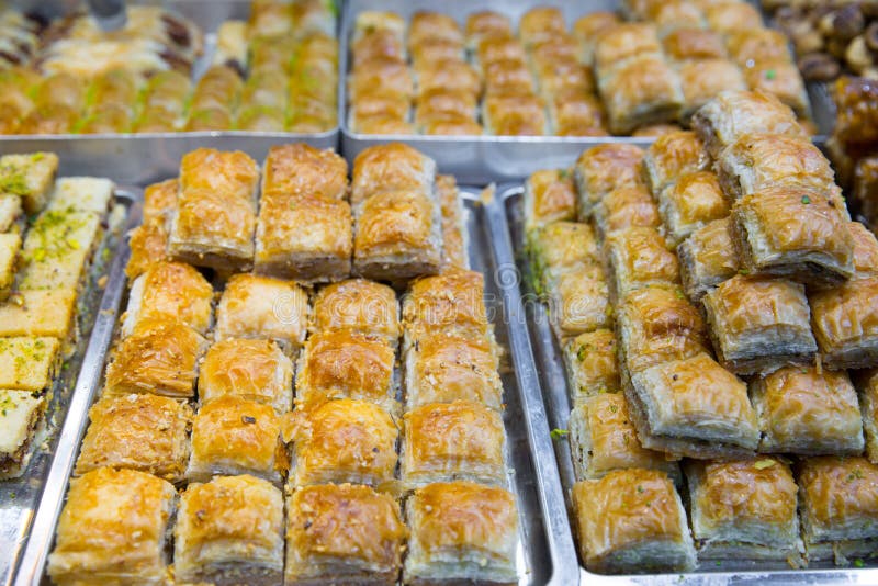 Turkish desser Baklava with pistachio, honey and walnut. Tasty turkish delights.