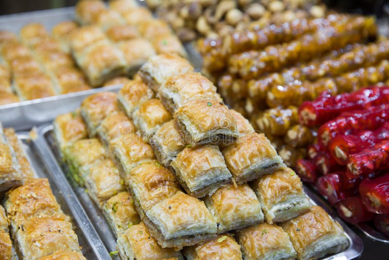 Turkish desser Baklava with pistachio, honey and walnut. Tasty turkish delights.