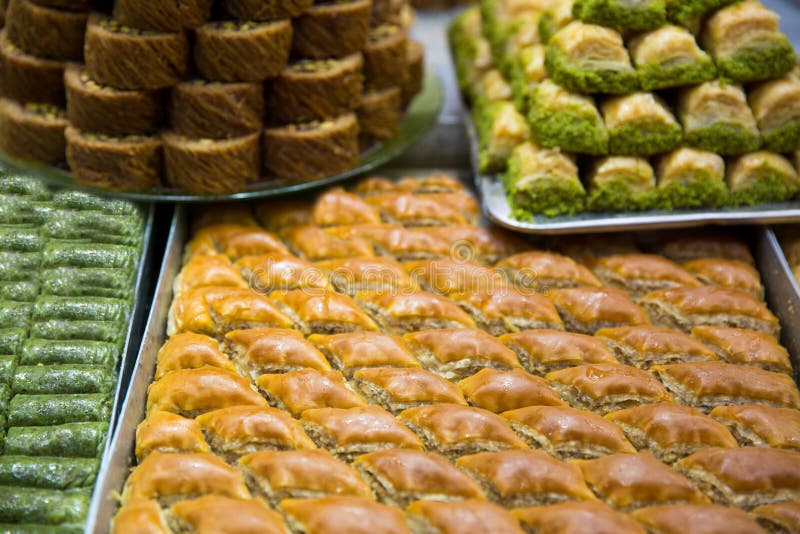 Turkish desser Baklava with pistachio, honey and walnut. Tasty turkish delights.