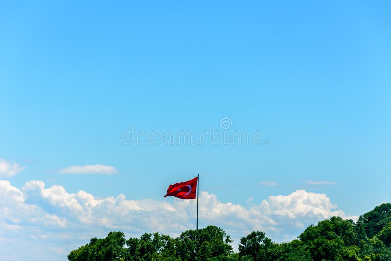 The Turkish Flag Flagging Above the Trees Stock Photo Image of color