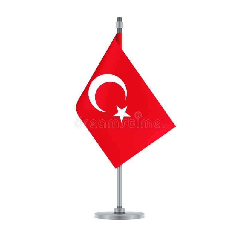 Turkish Flag Hanging On The Metallic Pole, Illustration Stock Vector