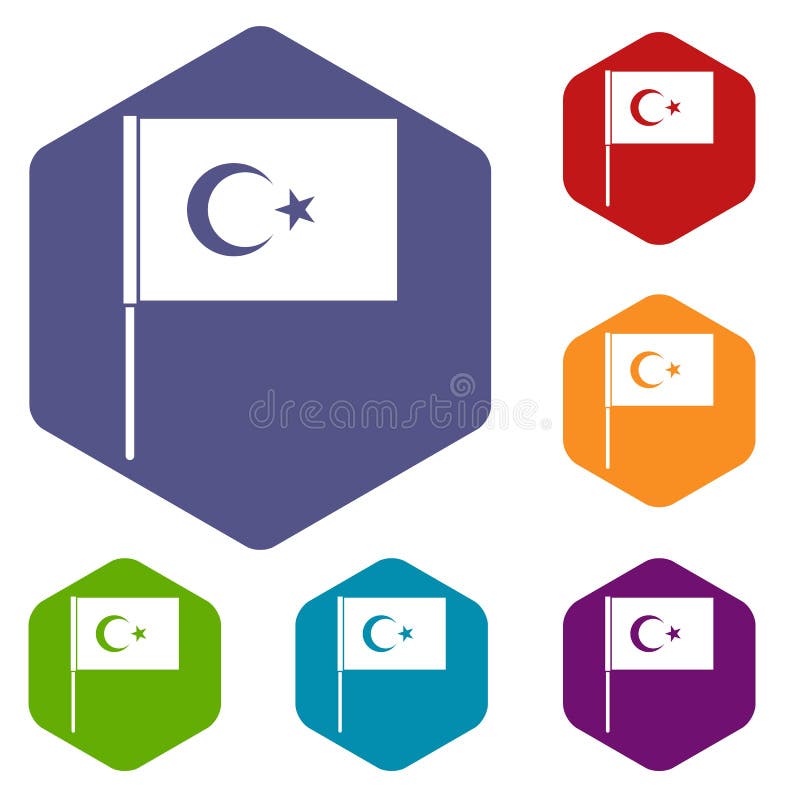 Turkish Flag Icons Set Hexagon Stock Vector Illustration of flagpole