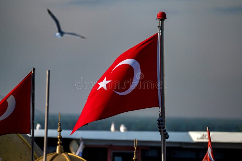 Two Flags of Turkey, Officially the Turkish Flag or Turk Bayragi Stock