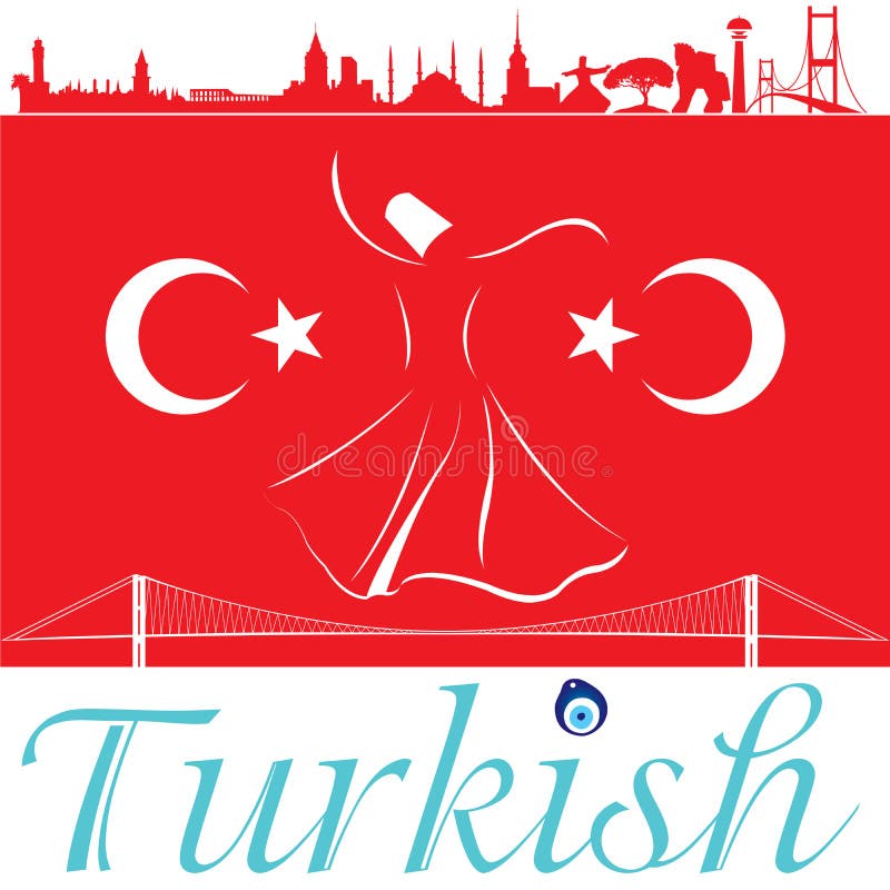 Turkish flag and silhouette landmarks