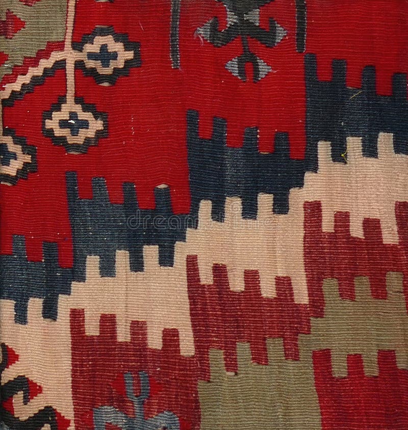 Turkish Kilim with Orange and Brown, Red Patterns Stock Photo Image