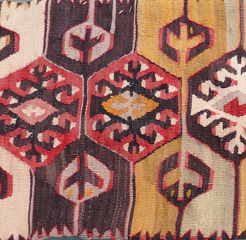 Turkish Kilim with Orange and Brown, Red Patterns Stock Image Image
