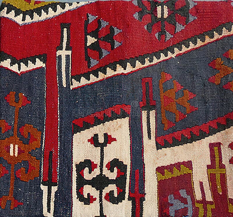 Turkish Kilim with Orange and Brown, Red Patterns Stock Photo Image