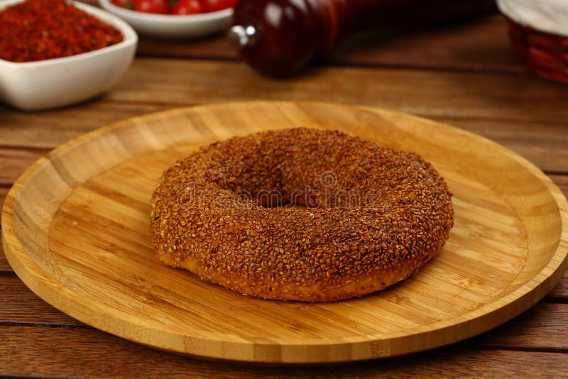Turkish sesame bagel simit stock image