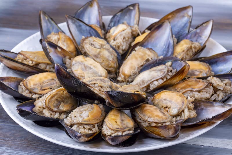 Turkish Style Stuffed Mussels, Midye Dolma Mediterranean Cuisine Stock