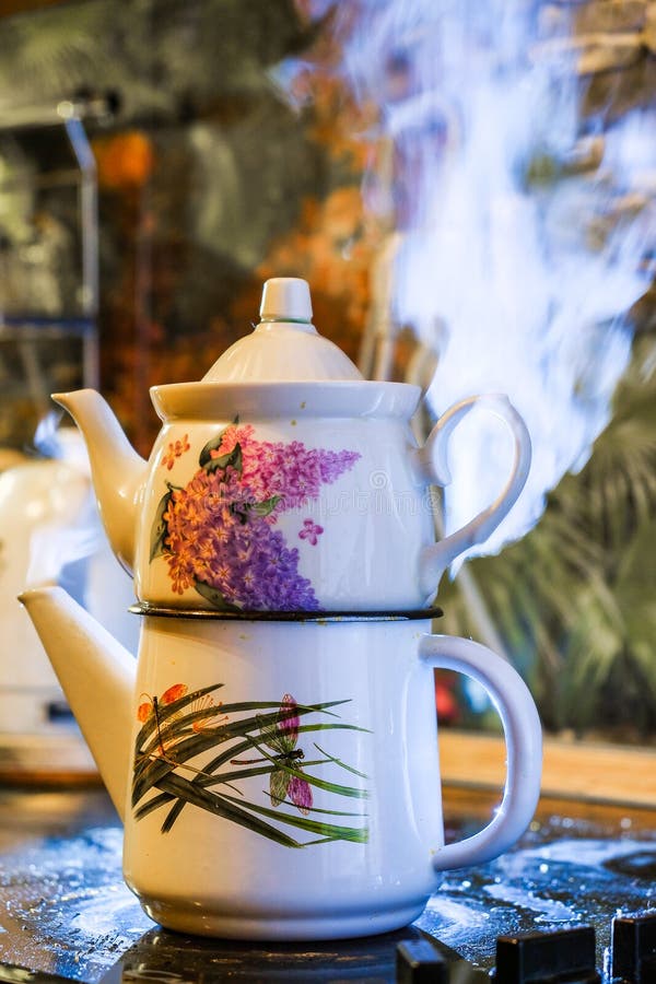 Turkish tea kettle stock image. Image of saucers, table 110020295