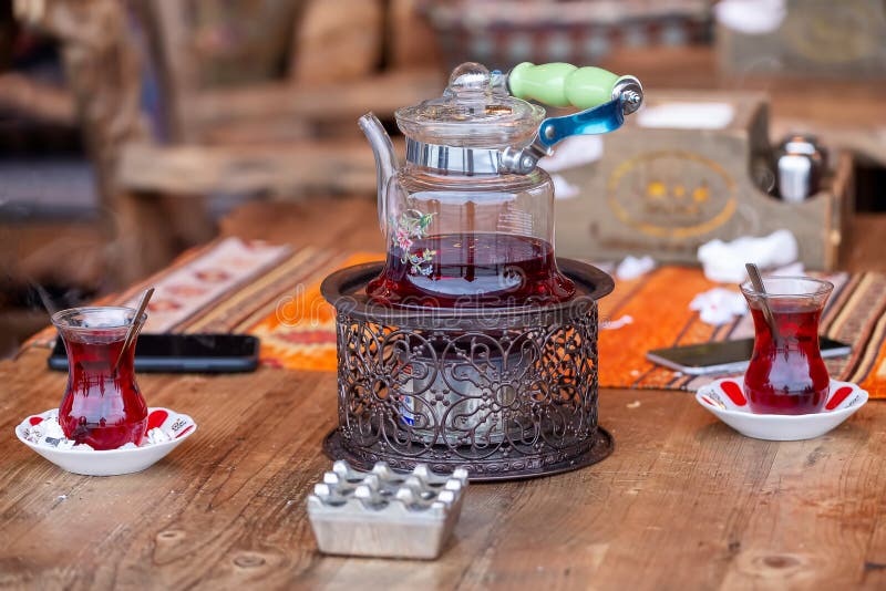 Turkish Tea In Traditional Glasses On Table Traditional Turkish