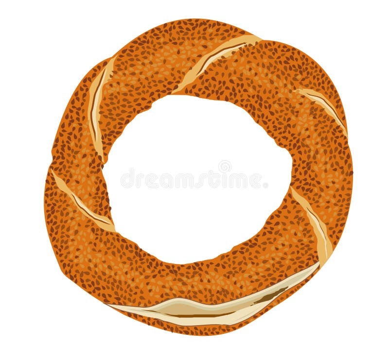 Turkish traditional bagel simit. Cartoon vector illustration in flat style. Turkish Sesame Bagel. Istanbul traditional flavors