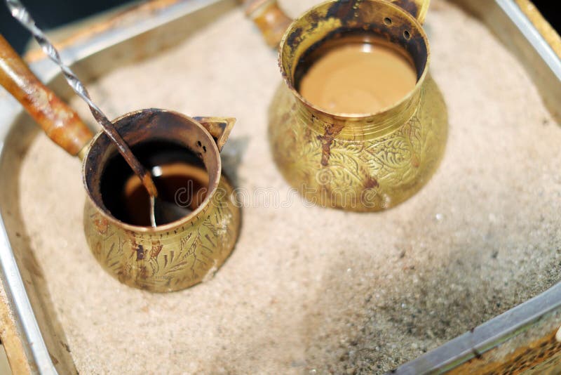 Turkish Traditional Coffee in Hot Sand Stock Image Image of three