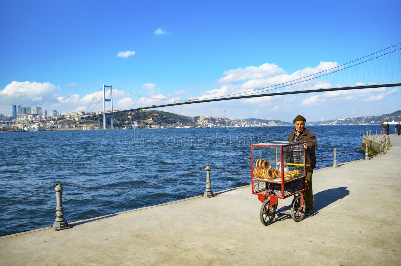 Turkish vendor sells bagels, Istanbul on the Bosphorus. stock photos Turkish vendor sells bagels, Istanbul on the Bosphorus. stock photos