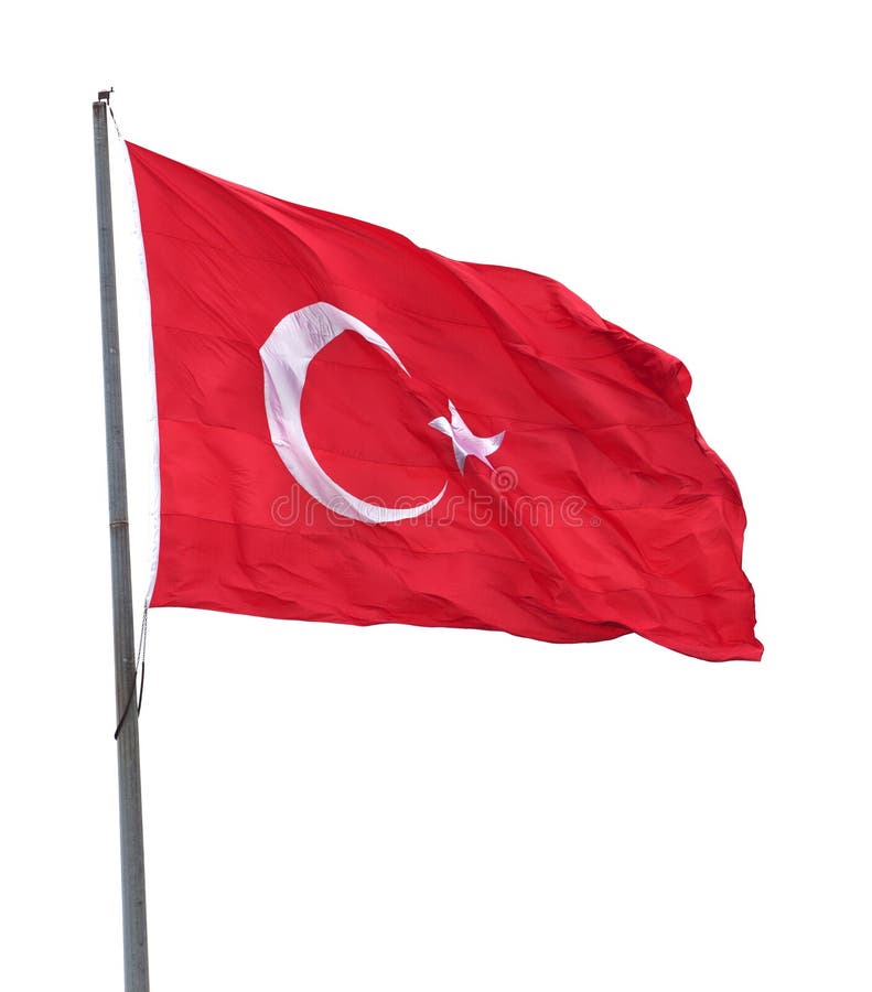 Turkse vlag op vlaggestok die in wind golven