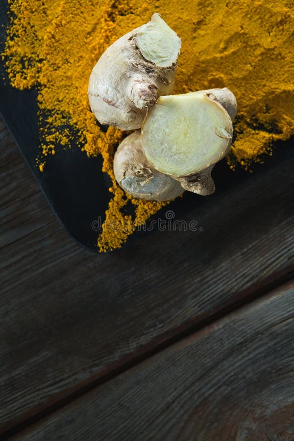 Turmeric Powder and Ginger on Board Stock Photo Image of wood, health