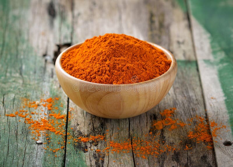 Turmeric in the wood bowl on old wooden