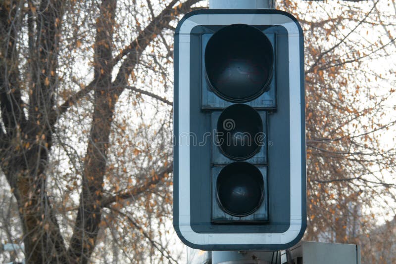 Turned Off Traffic Light for Bicycle Close Up Stock Image Image of