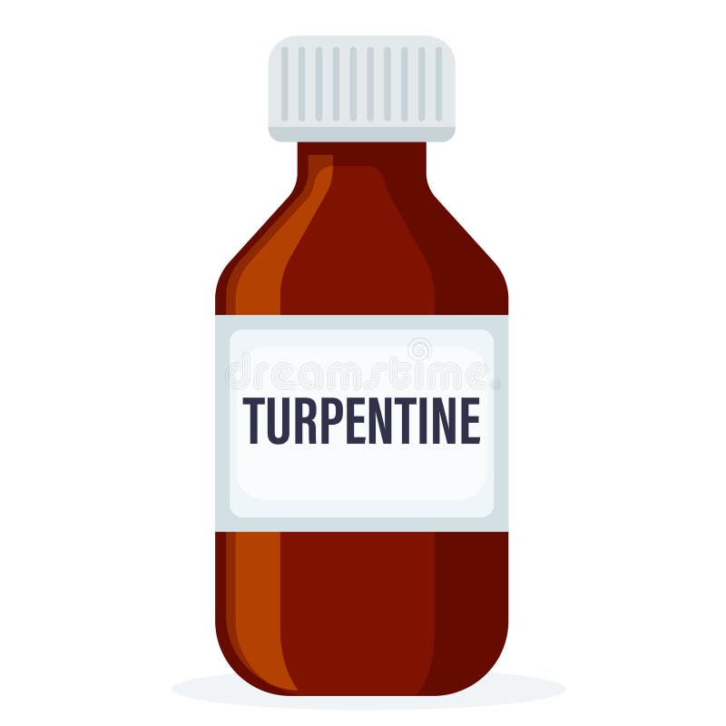 Turpentine in Dark Glass Bottle Isolated on White Background Vector