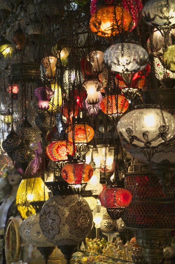 Turkey, Istanbul, Grand Bazaar (Kapali Carsi), handmade turkish lanterns for sale. Turkey, Istanbul, Grand Bazaar (Kapali Carsi), handmade turkish lanterns for sale