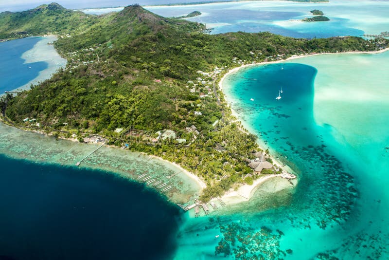Aerial view Bora Bora, French Polynesia, Island in the South Pacific Ocean