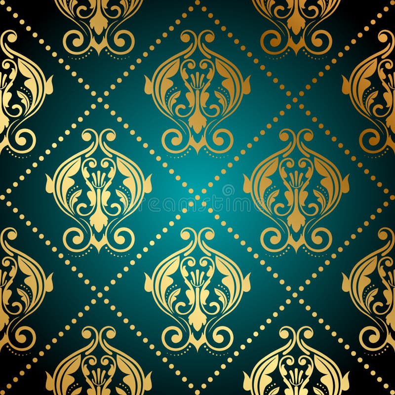 Turquoise and Gold Ornate Wallpaper Stock Vector Illustration of east