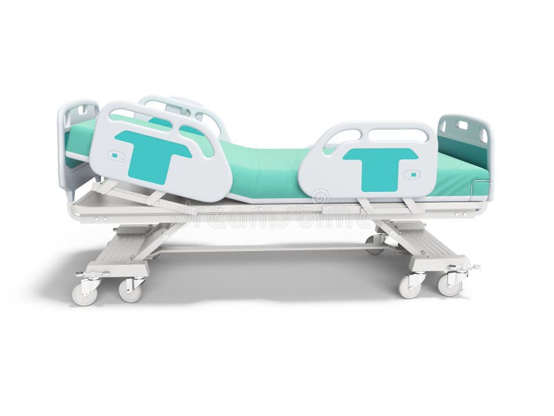 Turquoise Hospital Bed with Lifting Mechanism on an Autonomous Control