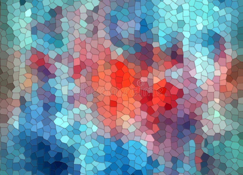 Turquoise mosaic pattern artwork with bright red stains. Colorful tile background royalty free illustration